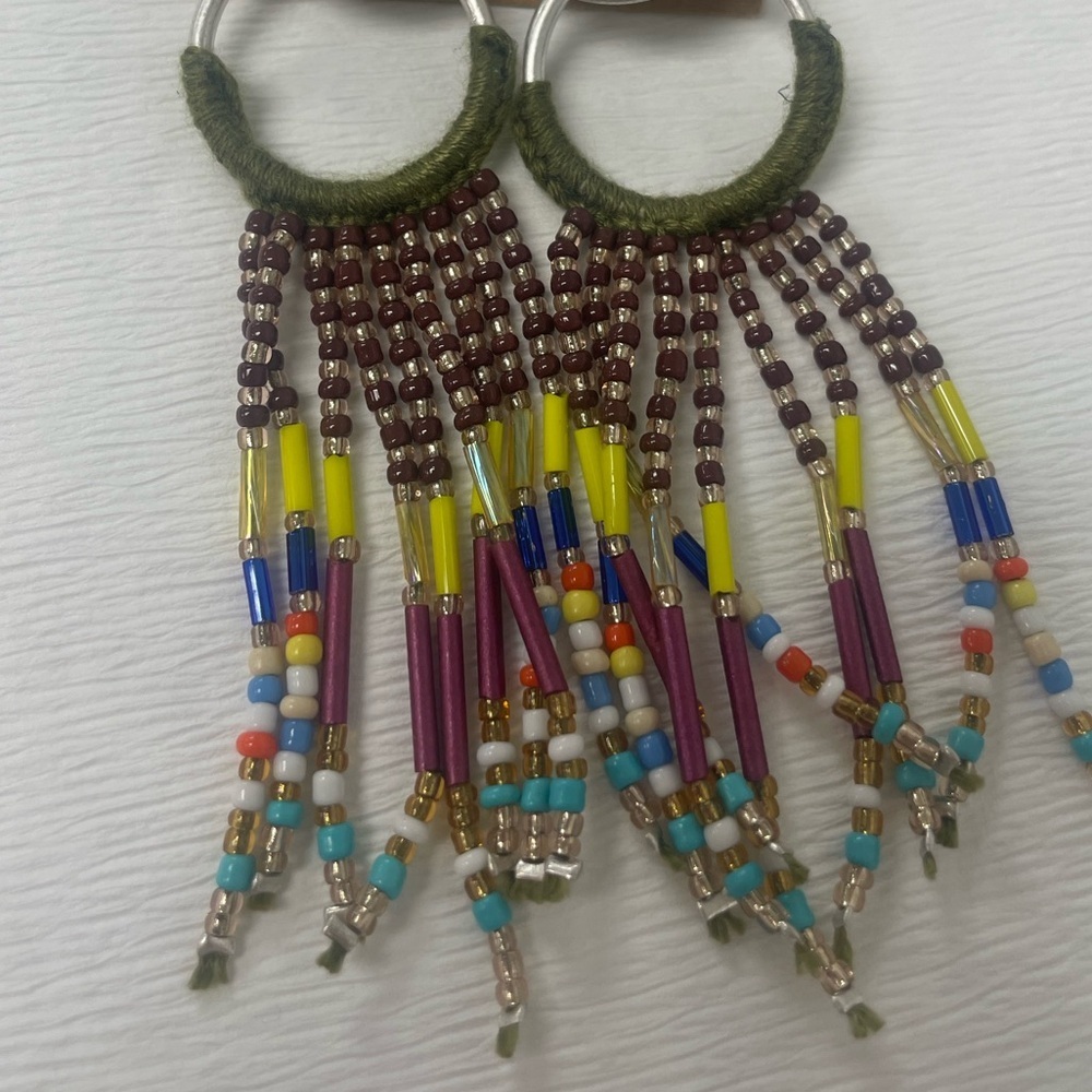 Plunder Design Jewelry Clea Bohemian Beaded Fringe Dangle Earrings NWOT - Picture 2 of 3